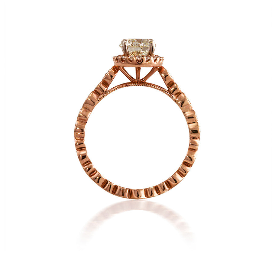 Diamond Halo Engagement Ring with Beaded Shank