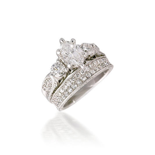 Vintage-Style Three Stone and Pave Bridal Set