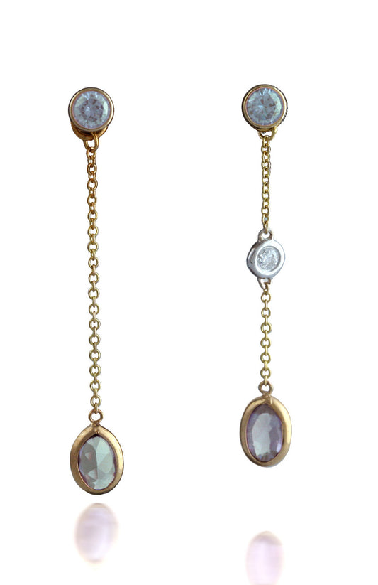 Oval Blue Topaz and Diamond Dangle Earrings