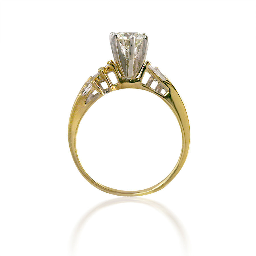 Round and Baguette Diamond Bypass Engagement Ring