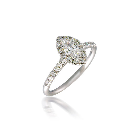 Marquise Diamond Halo Engagement Ring with Peek-a-Boo Diamond