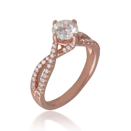 Rose Gold Cardinal Bypass Engagement Ring with Twisted Shank