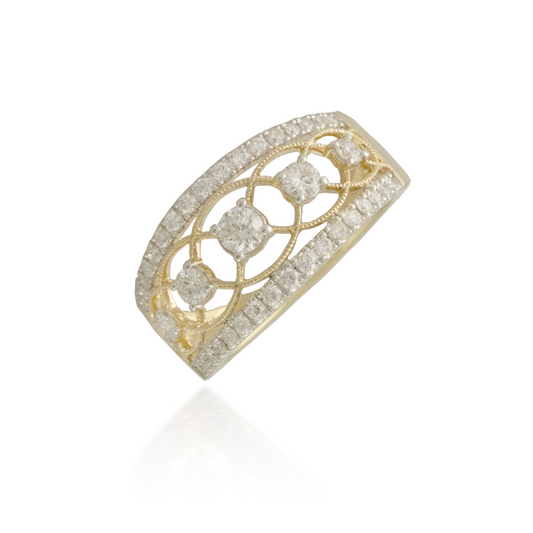 Three Stone Yellow Gold Wedding Band