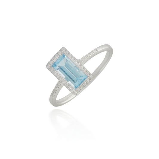 Large Rectangle Blue Topaz Ring