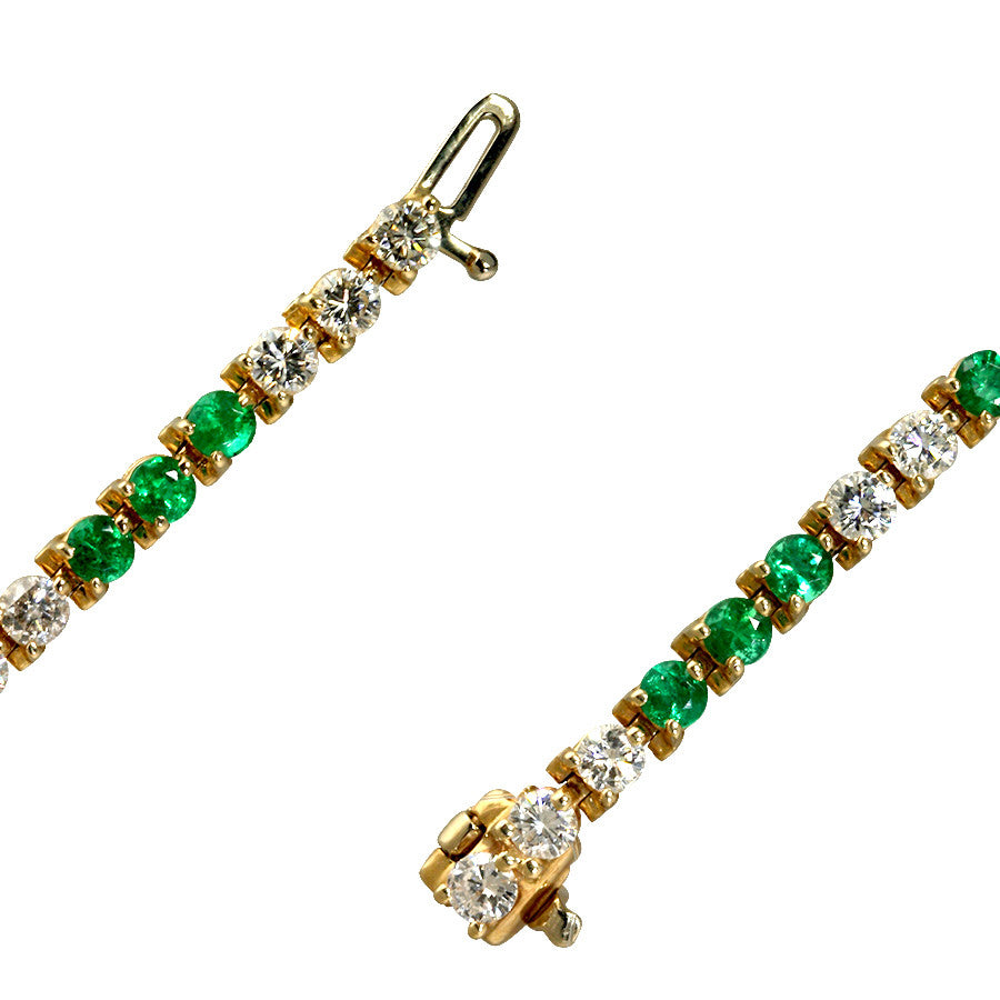 Classic Round Diamond and Emerald Tennis Bracelet