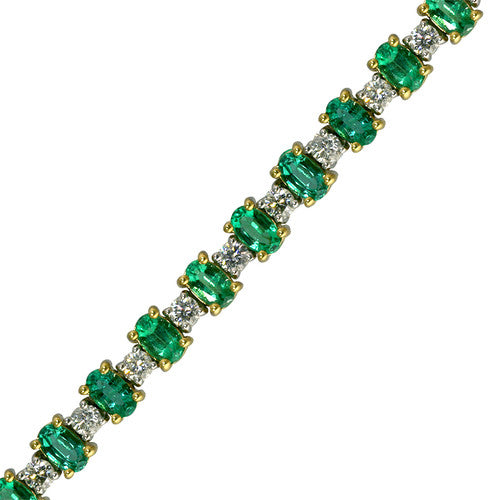 Classic Round Diamond and Oval Emerald Tennis Bracelet