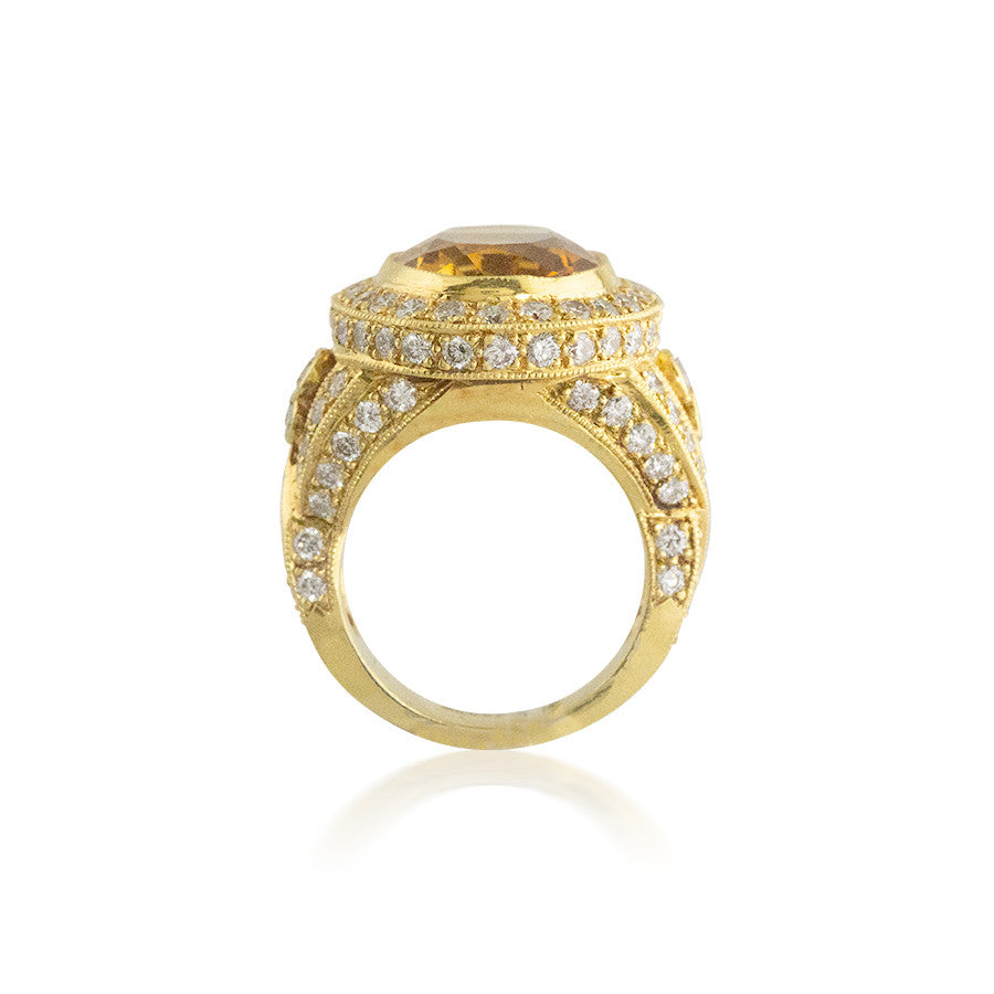 Oval Citrine Ring with Diamond Halo