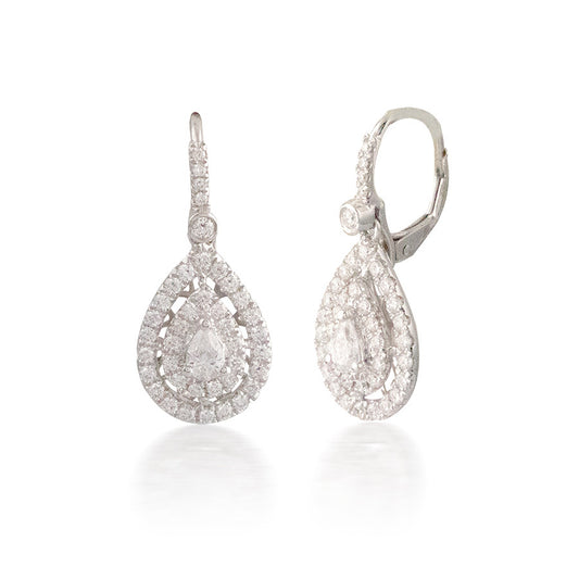 Double Diamond Pear Halo Earrings