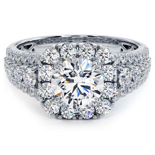 Cushion Halo With Round Center Diamond Vintage Style Diamond Engagement Ring Setting