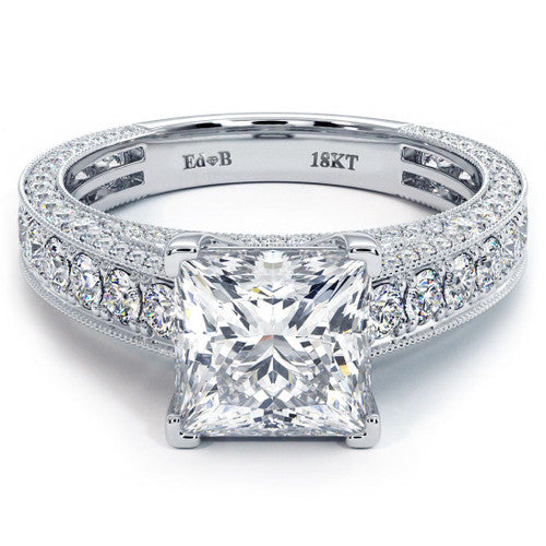 Princess Cut Center Three Sided Micropave Milgrain Shank Diamond Engag Barsky Diamonds