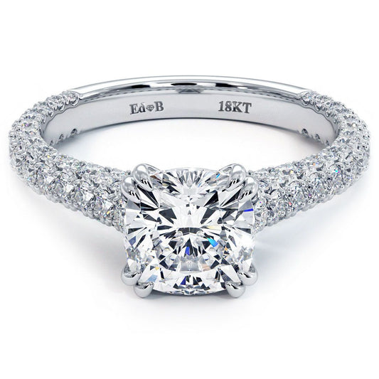 Cushion Cut Three Sided Micropave Cathedral Shank Diamond Engagement Ring Setting