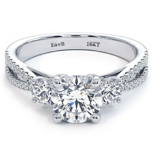 Round Center Three Stone Micropave Diamond Engagement Ring Setting