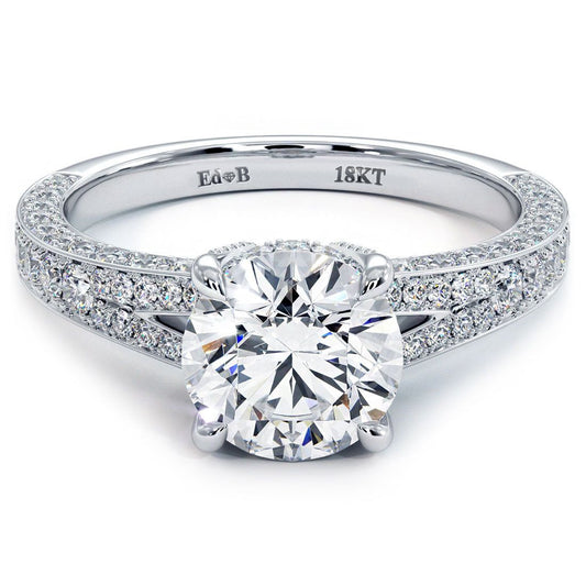 Round Center, Micropave Split Shank Diamond Engagement Ring Setting