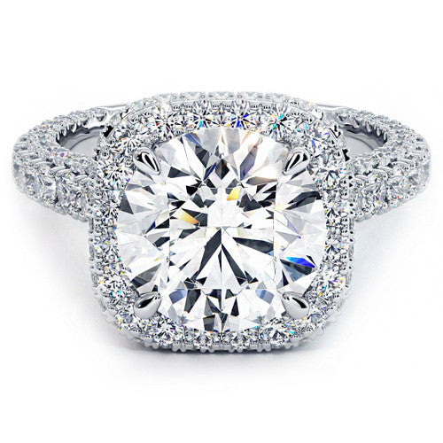 Cushion Halo With Round Center 3 Sided Micropavé Shank Diamond Engagement Ring Setting