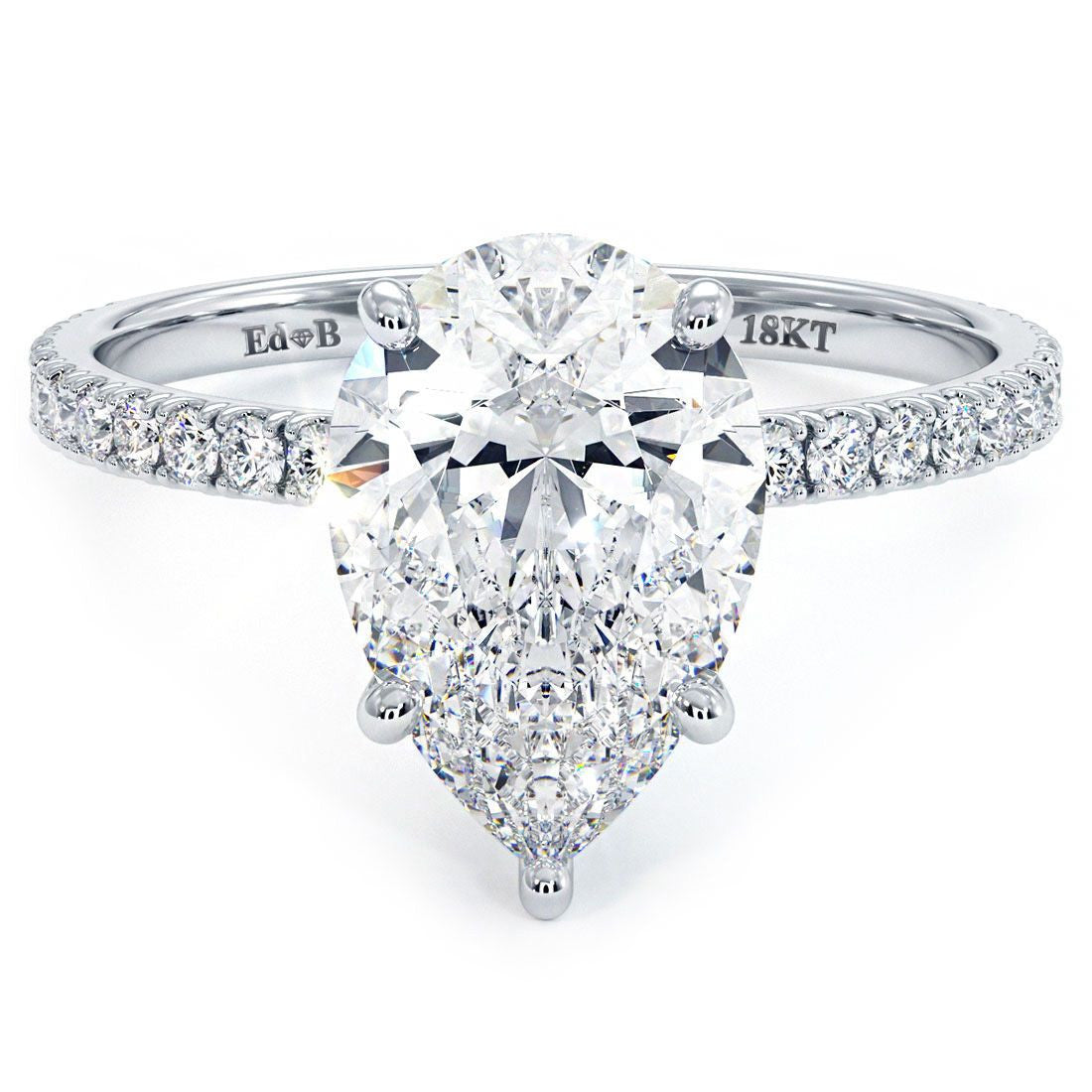 Pear Shape Hidden Halo, 5 Prongs Micropave Diamond Engagement Ring Setting