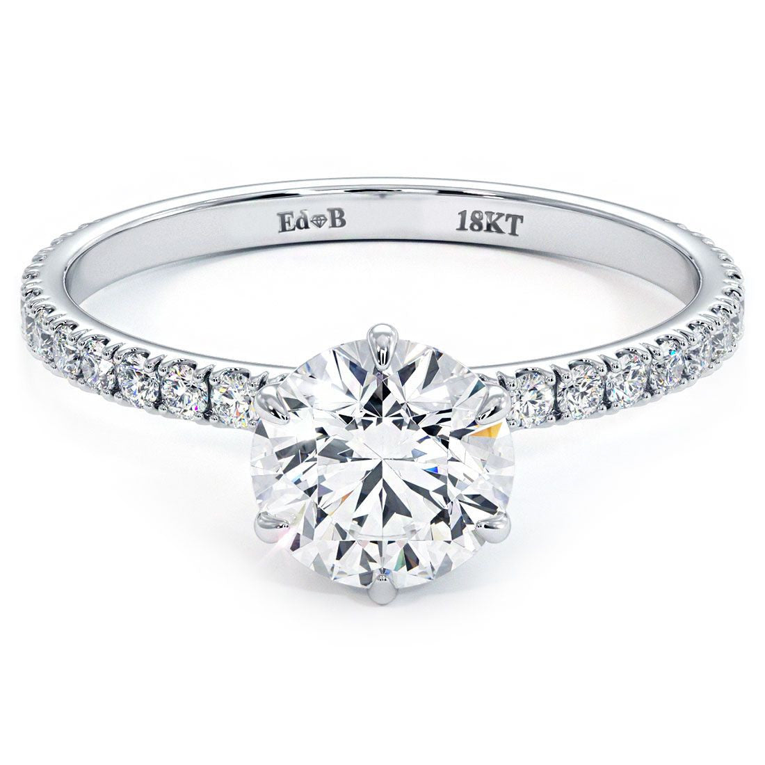 6 Prong Head, Petite Micropave Diamond Shank, Engagement Ring Setting