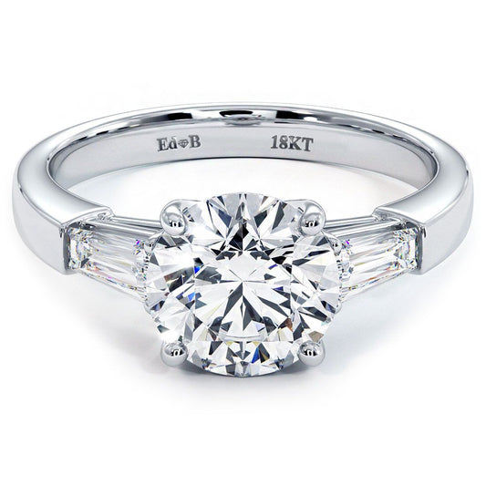 Round Center Head With 2 Tapered Baguettes On Sides Diamond Engagement Ring Setting