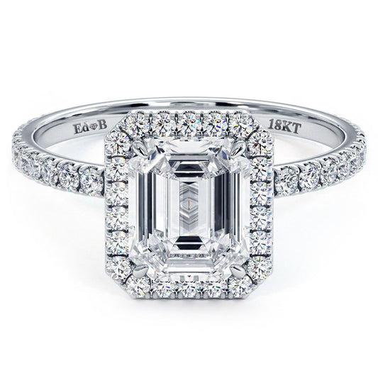 Radiant Halo Set With Emerald Cut Center Diamond Engagement Ring Setting