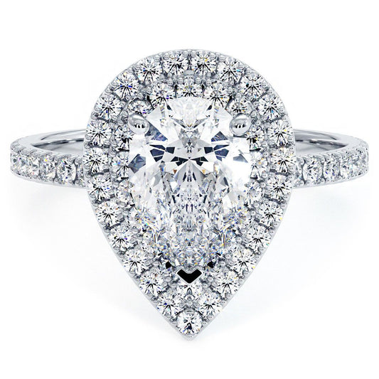 Pear Shape Double Halo With 3 Prongs Diamond Engagement Ring Setting