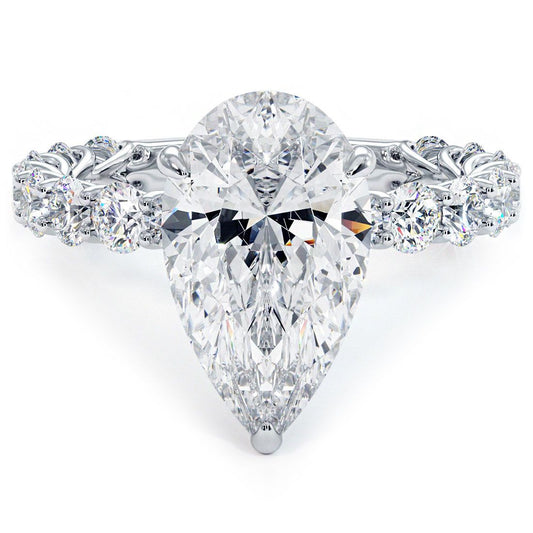 Pear Shape Hidden Halo Diamond Engagement Ring Setting