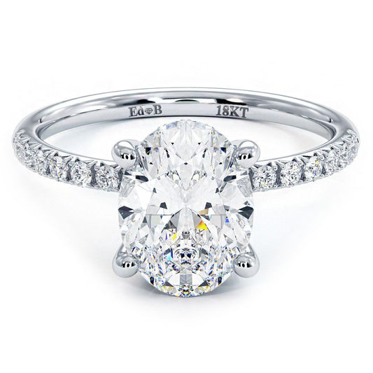 Oval Hidden Halo Basket Head, Half Way Diamond Shank, Diamond Engagement Ring Setting