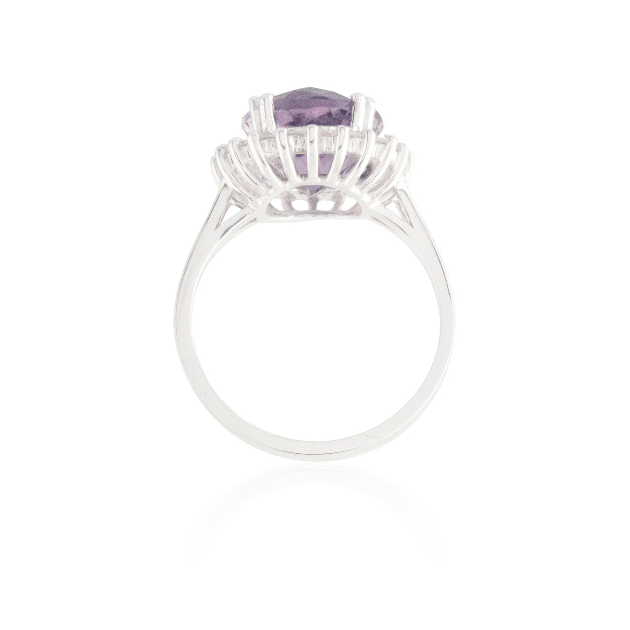 Oval Amethyst and Flower Halo Ring