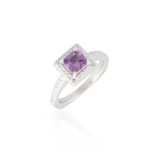 Asscher Cut Pink Sapphire and Diamond Ring