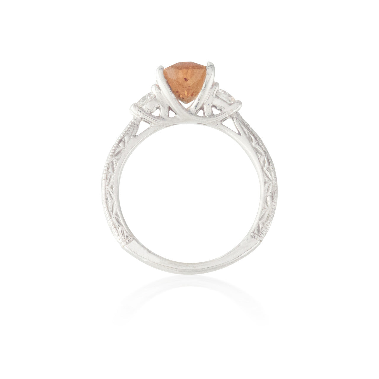 Three Stone Orange Topaz and Diamond Ring