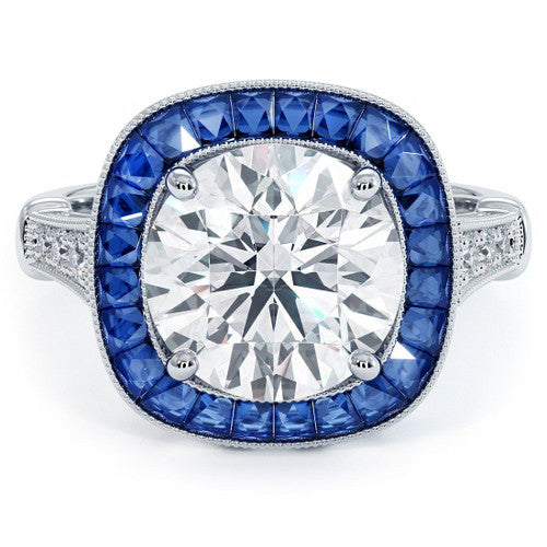 Cushion Halo Art Deco Sapphire & Diamond Engagement Ring Setting 2