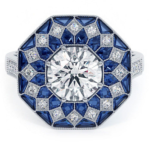 Octagon Halo Art Deco Sapphire & Diamond Engagement Ring Setting 2