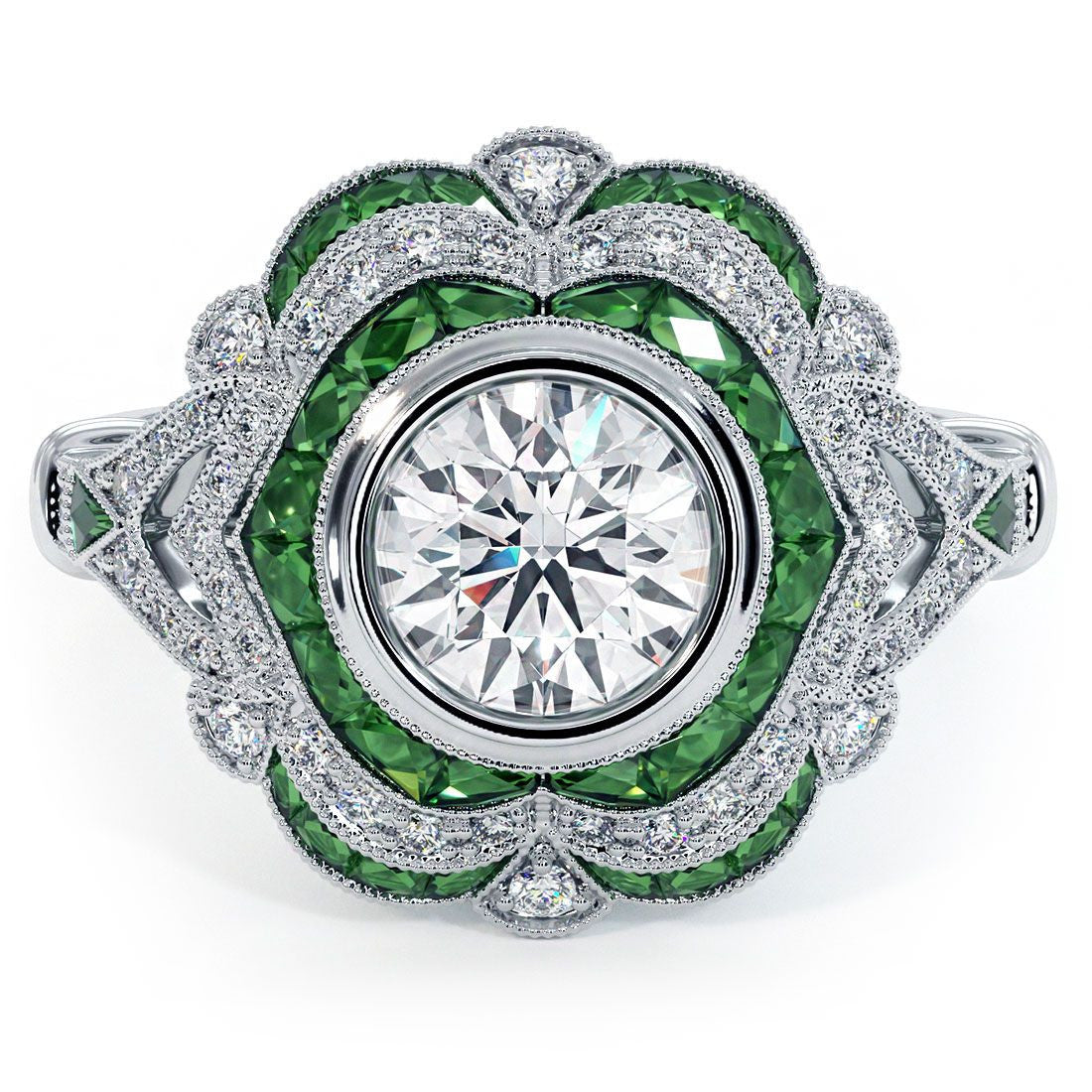Antique Halo Art Deco Emerald & Diamond Engagement Ring Setting