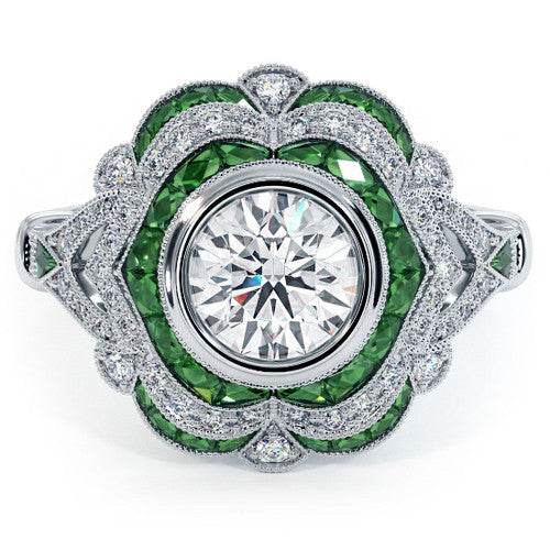 Antique Halo Art Deco Emerald & Diamond Engagement Ring Setting