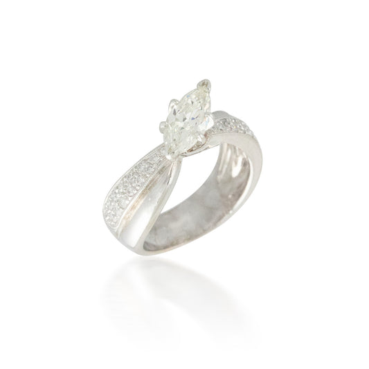 Off-set Marquise Diamond Engagement Ring